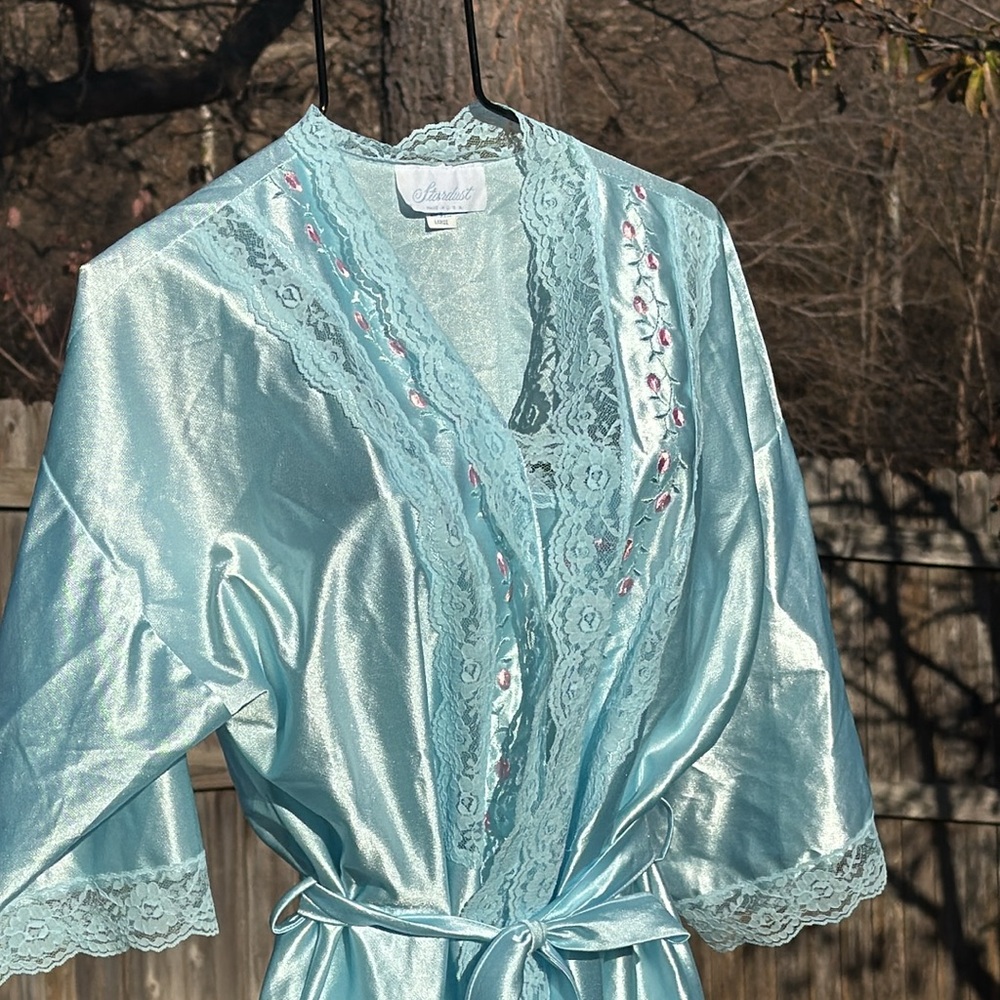 Nos vtg gown robe set blue stardust USA